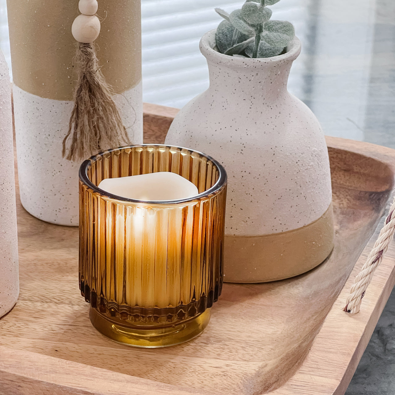 Ribbed Amber Glass Votive Candle Holder (Set of 6) - Alternate Image 4 | My Wedding Favors