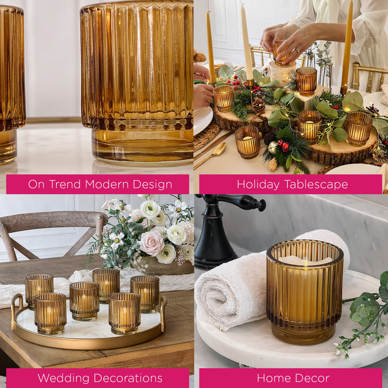 Ribbed Amber Glass Votive Candle Holder (Set of 6) - Alternate Image 5 | My Wedding Favors