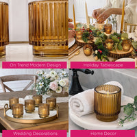 Thumbnail for Ribbed Amber Glass Votive Candle Holder (Set of 6) - Alternate Image 5 | My Wedding Favors