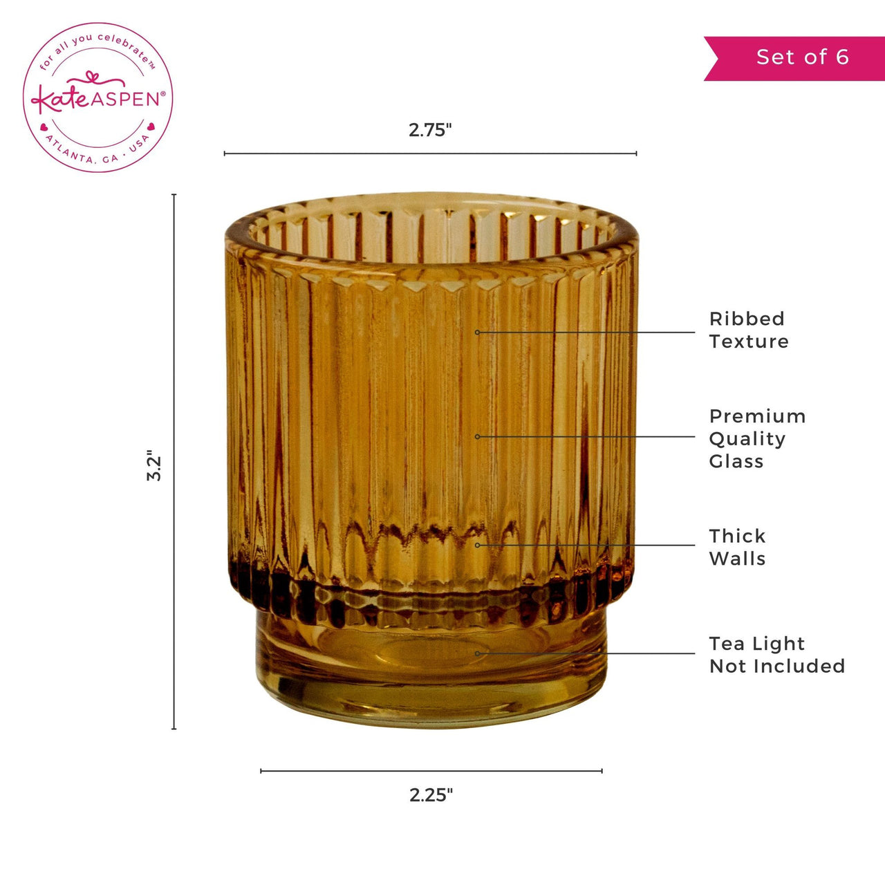 Ribbed Amber Glass Votive Candle Holder (Set of 6) - Alternate Image 6 | My Wedding Favors