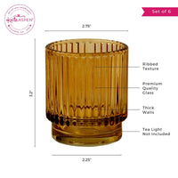 Thumbnail for Ribbed Amber Glass Votive Candle Holder (Set of 6) - Alternate Image 6 | My Wedding Favors