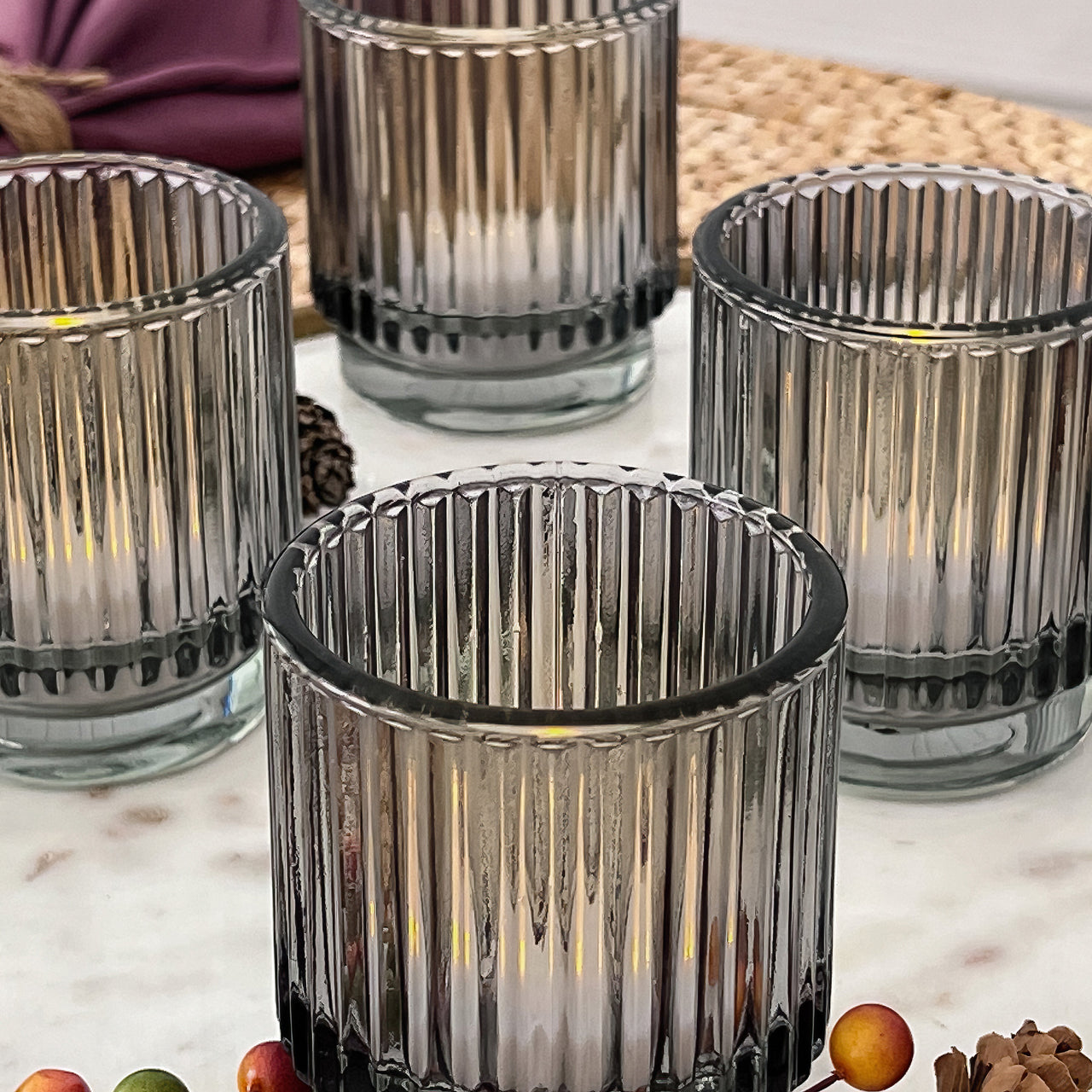 Ribbed Smoke Gray Glass Votive Candle Holder (Set of 6) - Alternate Image 7 | My Wedding Favors