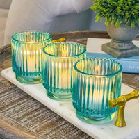 Ribbed Blue Glass Votive Candle Holder (Set of 6)