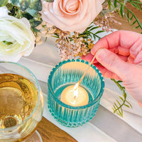 Ribbed Blue Glass Votive Candle Holder (Set of 6)