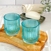 Ribbed Blue Glass Votive Candle Holder (Set of 6)