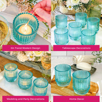 Ribbed Blue Glass Votive Candle Holder (Set of 6)