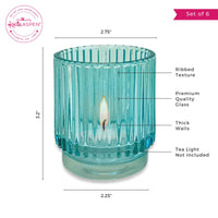 Ribbed Blue Glass Votive Candle Holder (Set of 6)