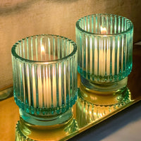 Ribbed Blue Glass Votive Candle Holder (Set of 6)