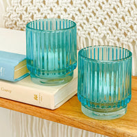 Ribbed Blue Glass Votive Candle Holder (Set of 6)