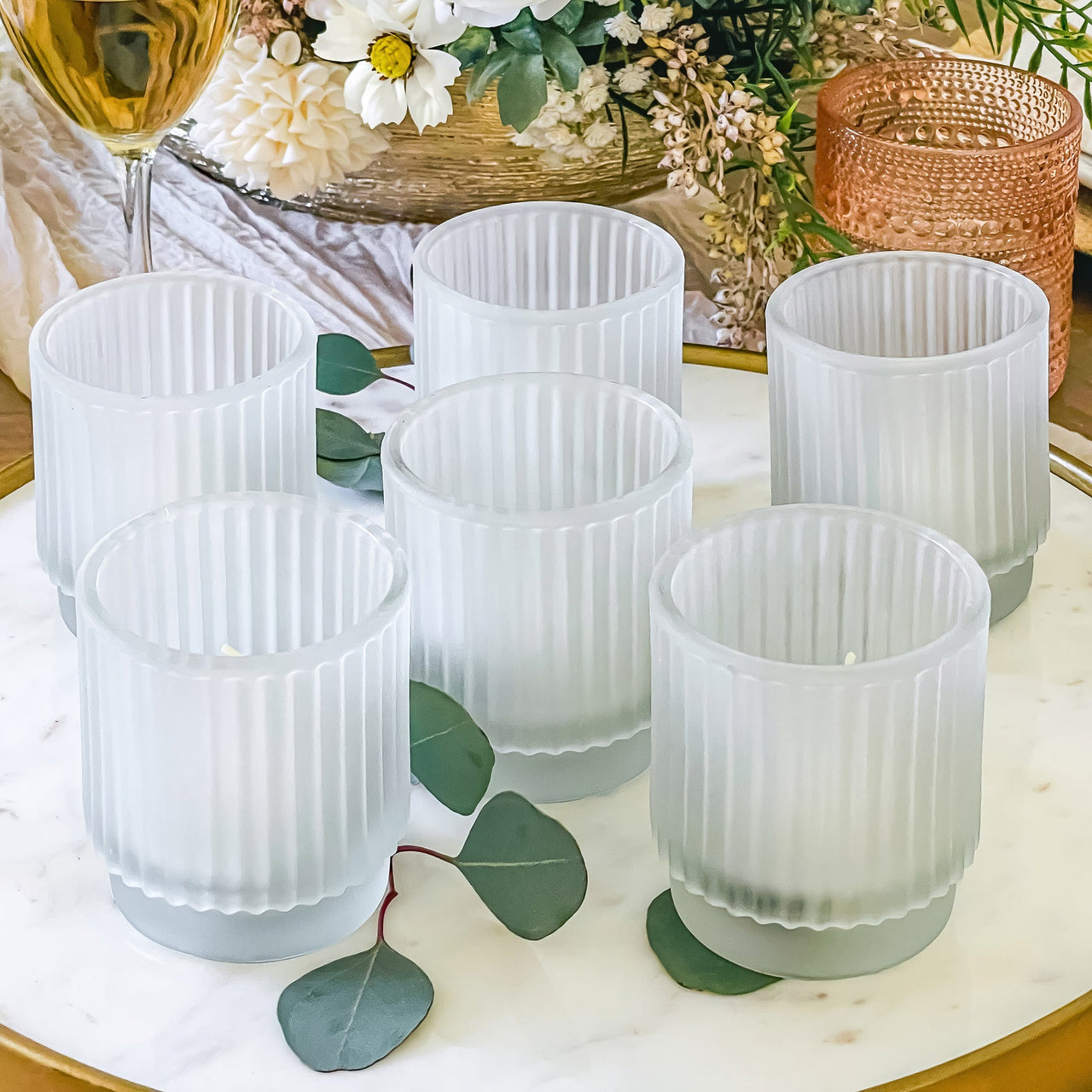 Ribbed Frosted Glass Votive Candle Holder (Set of 6) Alternate Image 2 My Wedding Favors  | Tealight/Votive Holder