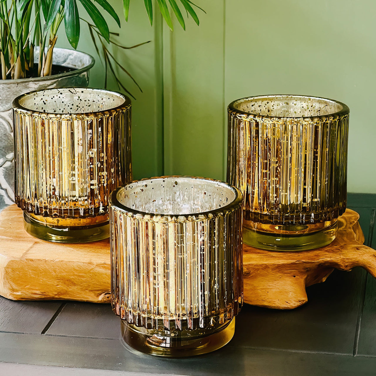 Ribbed Gold Glass Votive Candle Holder (Set of 6)Alternate Image 4, My Wedding Favors | Votive Tea Light Holder