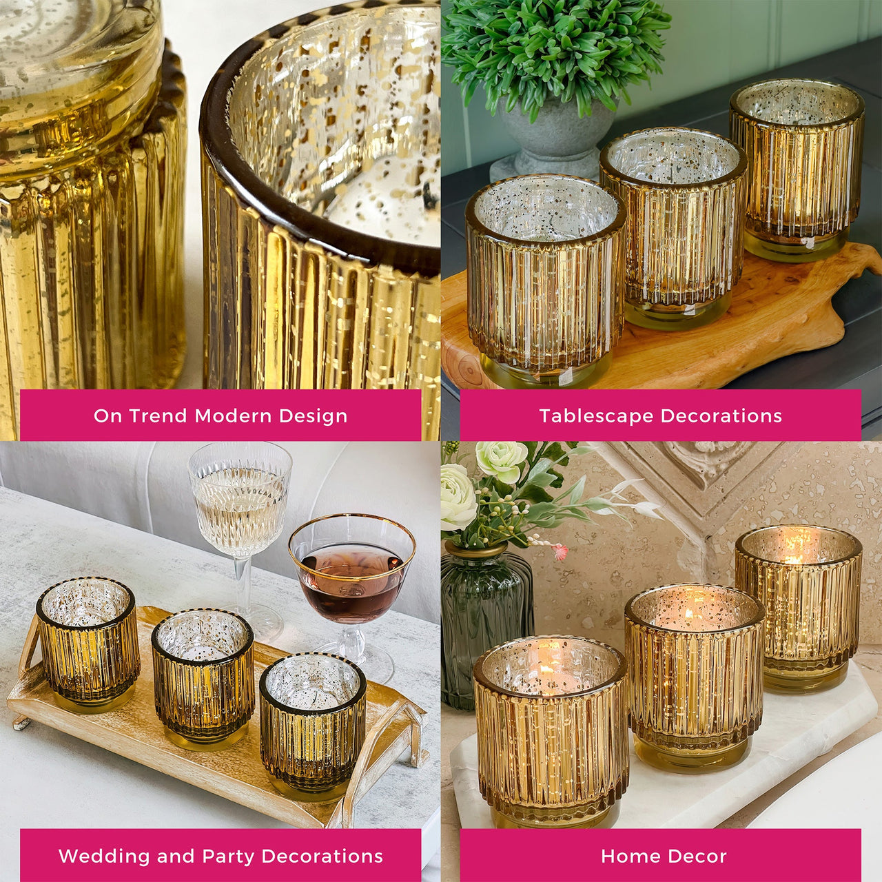 Ribbed Gold Glass Votive Candle Holder (Set of 6)Alternate Image 5, My Wedding Favors | Votive Tea Light Holder