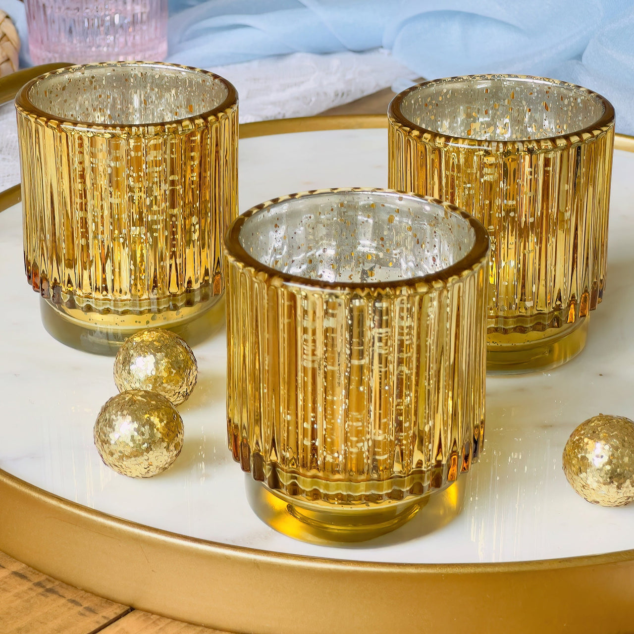 Ribbed Gold Glass Votive Candle Holder (Set of 6)Alternate Image 9, My Wedding Favors | Votive Tea Light Holder