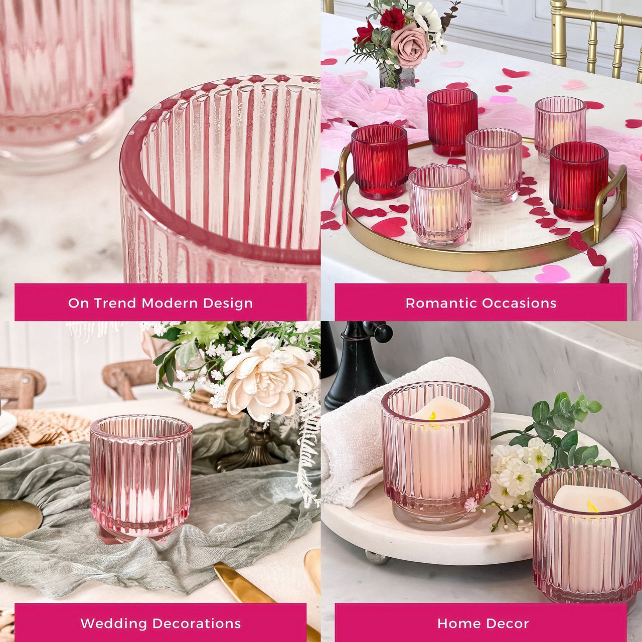 Ribbed Pink Glass Votive Candle Holder (Set of 6) - Alternate Image 5 | My Wedding Favors