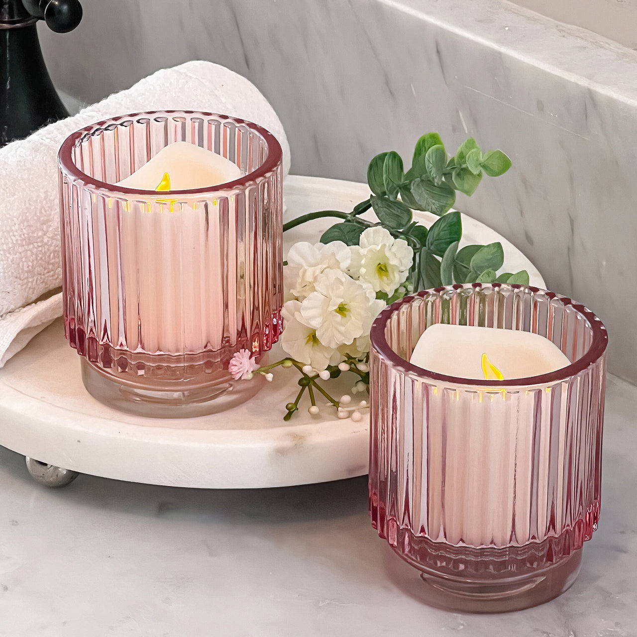 Ribbed Pink Glass Votive Candle Holder (Set of 6) - Alternate Image 7 | My Wedding Favors