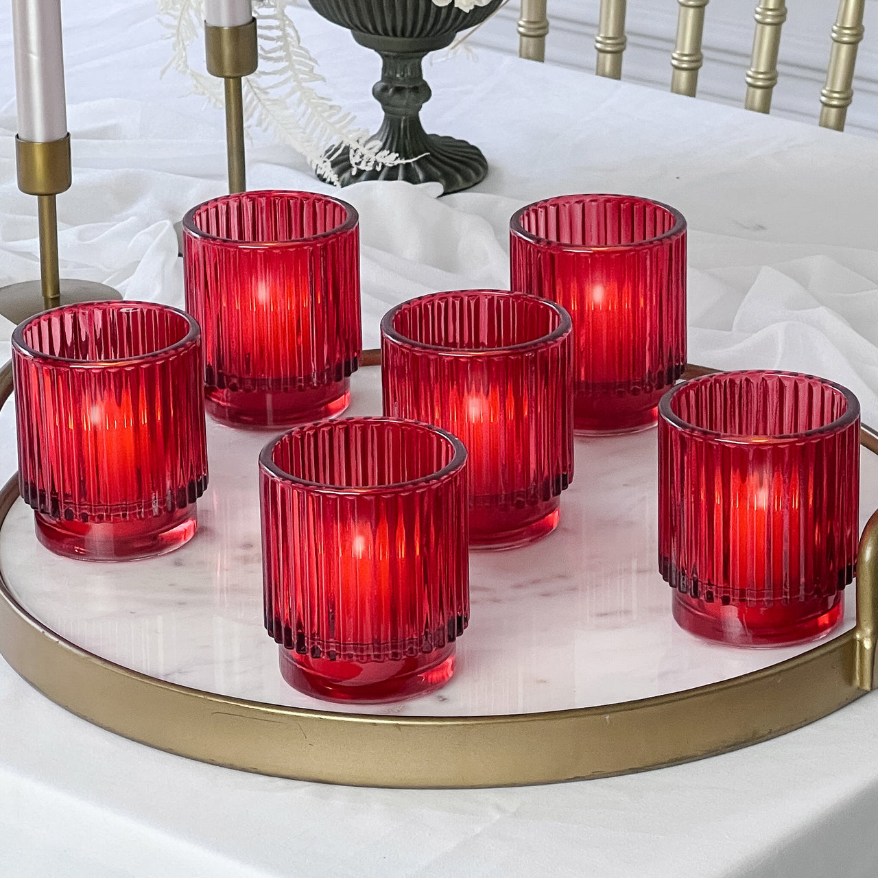 Ribbed Red Glass Votive Candle Holder (Set of 6) - Main Image | My Wedding Favors