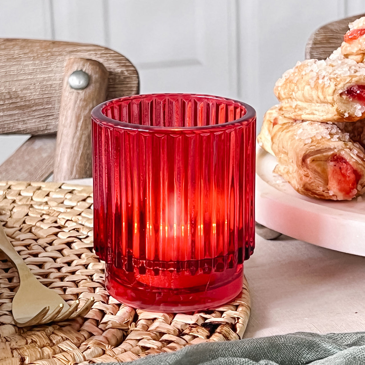 Ribbed Red Glass Votive Candle Holder (Set of 6) - Alternate Image 2 | My Wedding Favors