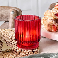 Thumbnail for Ribbed Red Glass Votive Candle Holder (Set of 6) - Alternate Image 2 | My Wedding Favors