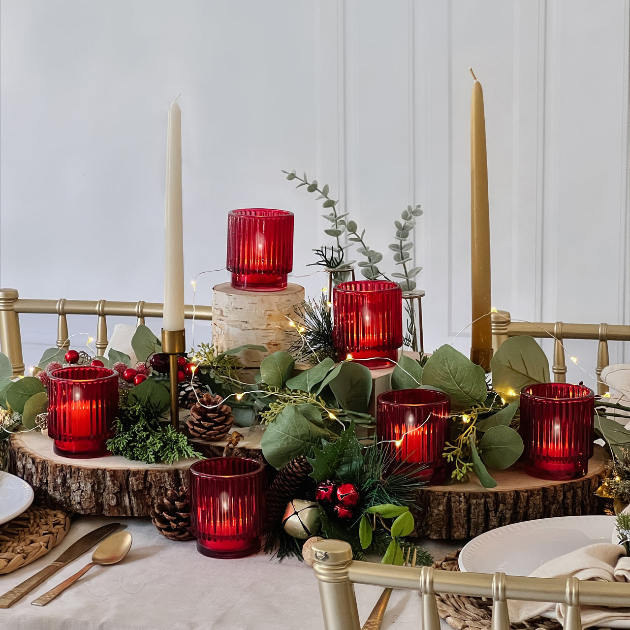 Ribbed Red Glass Votive Candle Holder (Set of 6) - Alternate Image 3 | My Wedding Favors