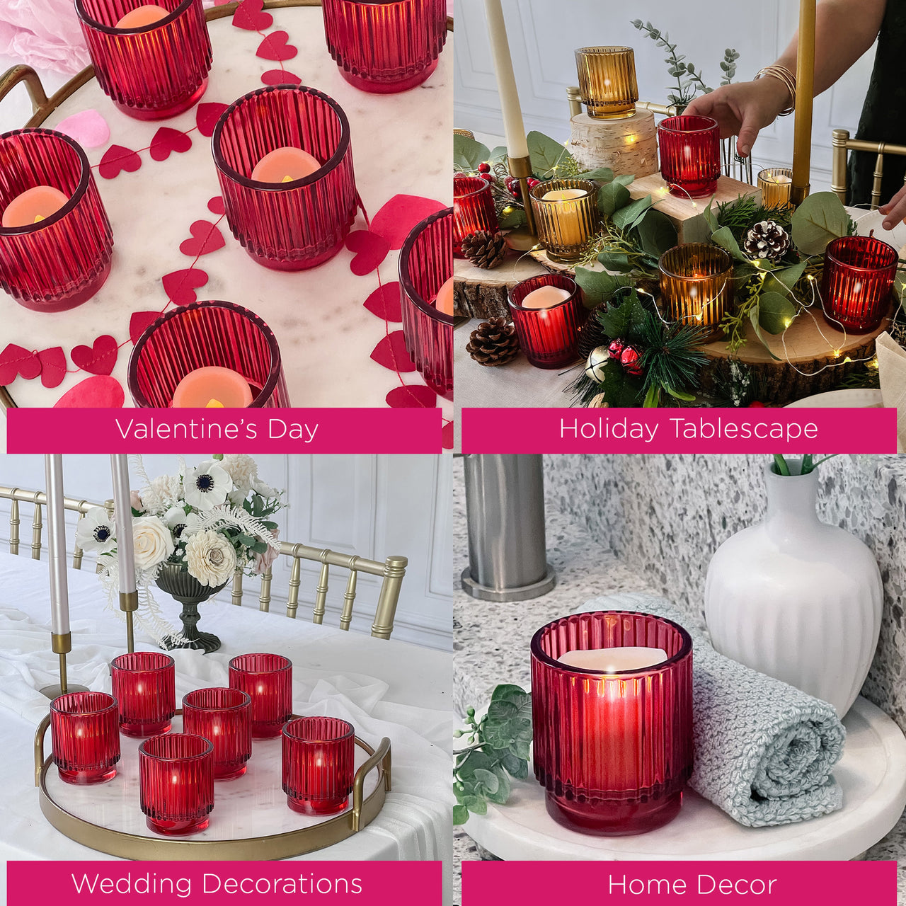 Ribbed Red Glass Votive Candle Holder (Set of 6) - Alternate Image 5 | My Wedding Favors