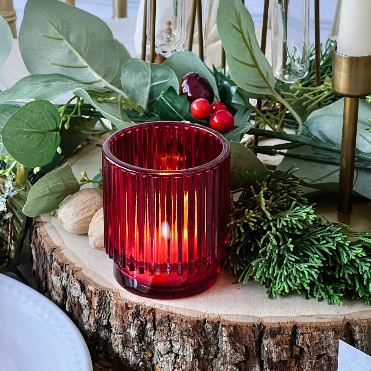 Ribbed Red Glass Votive Candle Holder (Set of 6) - Alternate Image 7 | My Wedding Favors