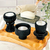 Vintage Ribbed Blue Glass Candle/Candlestick Holders Set of 6 - Assorted | Alternate Image 3 My Wedding Favors | Tealight/Votive Holder