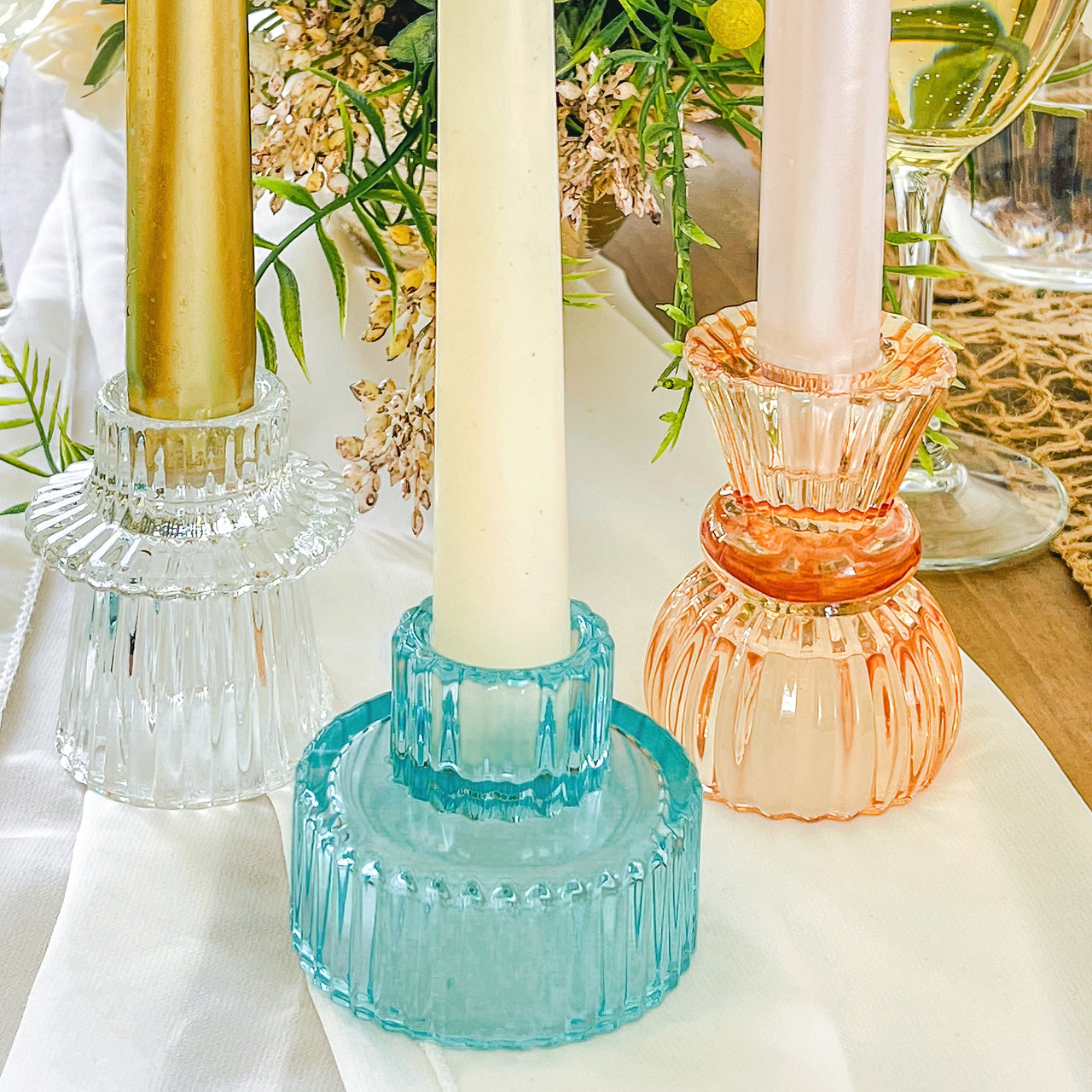 Vintage Ribbed Blue Glass Candle/Candlestick Holders Set of 6 - Assorted | Alternate Image 2 My Wedding Favors | Tealight/Votive Holder