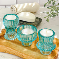 Vintage Ribbed Blue Glass Candle/Candlestick Holders Set of 6 - Assorted | Alternate Image 3 My Wedding Favors | Tealight/Votive Holder