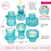 Vintage Ribbed Blue Glass Candle/Candlestick Holders Set of 6 - Assorted | Alternate Image 5 My Wedding Favors | Tealight/Votive Holder