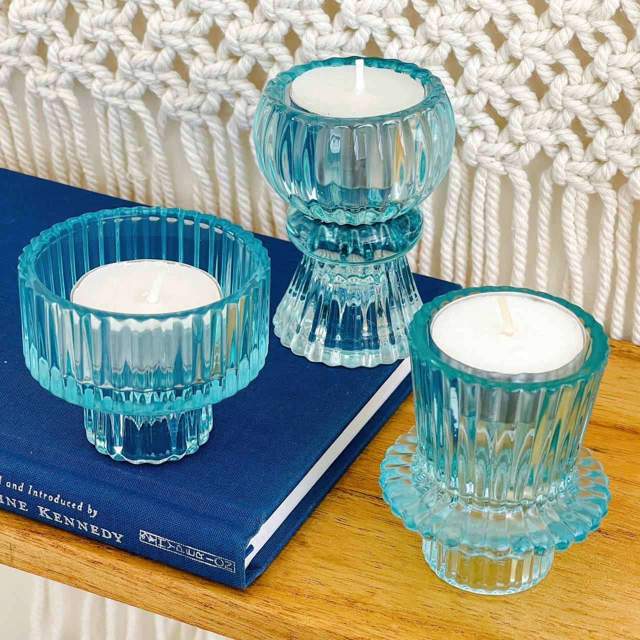 Vintage Ribbed Blue Glass Candle/Candlestick Holders Set of 6 - Assorted | Alternate Image 7 My Wedding Favors | Tealight/Votive Holder
