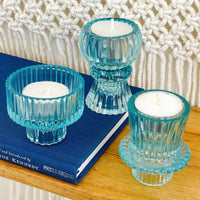 Thumbnail for Vintage Ribbed Blue Glass Candle/Candlestick Holders Set of 6 - Assorted | Alternate Image 7 My Wedding Favors | Tealight/Votive Holder