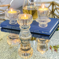 Thumbnail for Vintage Ribbed Blue Glass Candle/Candlestick Holders Set of 6 - Assorted | Alternate Image 4 My Wedding Favors | Tealight/Votive Holder