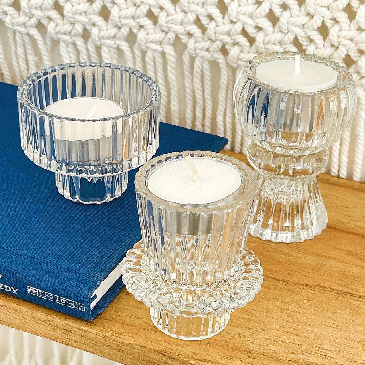 Vintage Ribbed Blue Glass Candle/Candlestick Holders Set of 6 - Assorted | Alternate Image 7 My Wedding Favors | Tealight/Votive Holder