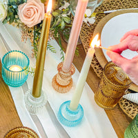 Thumbnail for Vintage Ribbed Blue Glass Candle/Candlestick Holders Set of 6 - Assorted | Alternate Image 3 My Wedding Favors | Tealight/Votive Holder