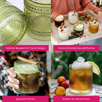 Thumbnail for 10 oz. Hobnail Beaded Floral Green Drinking Glasses (Set of 6) Kate Aspen |  Alternate Image 5
