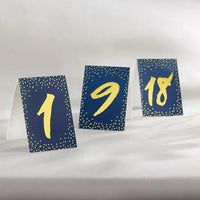 Thumbnail for Navy and Gold Foil Tented Table Numbers (1-18) - Main Image | My Wedding Favors