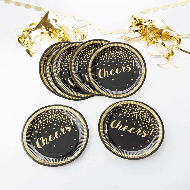 Party Time Gold Foil Cheers 9 in. Premium Paper Plates (Set of 8) - Main Image | My Wedding Favors