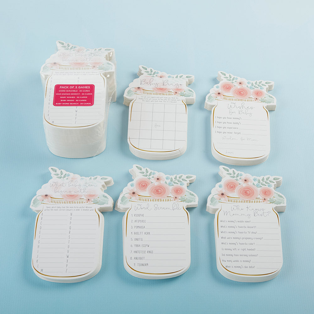 Floral Mason Jar Baby Shower 5-Pack Game Card Set (30 sheets each) - Main Image | My Wedding Favors