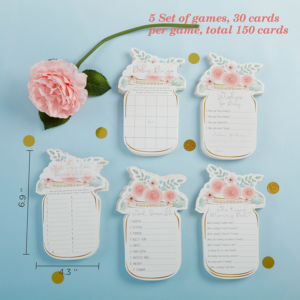 Floral Mason Jar Baby Shower 5-Pack Game Card Set (30 sheets each) - Alternate Image 2 | My Wedding Favors