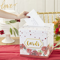 Thumbnail for Burgundy Blush Floral Collapsible Card Box - Main Image | My Wedding Favors