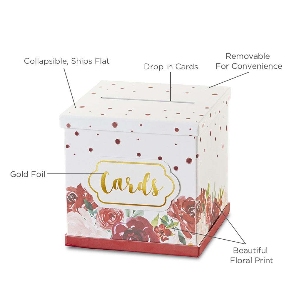 Burgundy Blush Floral Collapsible Card Box - Alternate Image 6 | My Wedding Favors