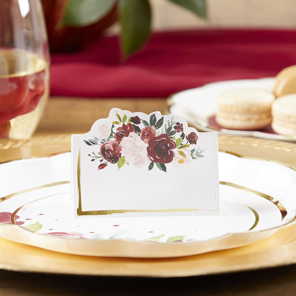 Burgundy Blush Floral Tent Place Card (Set of 50) - Main Image | My Wedding Favors