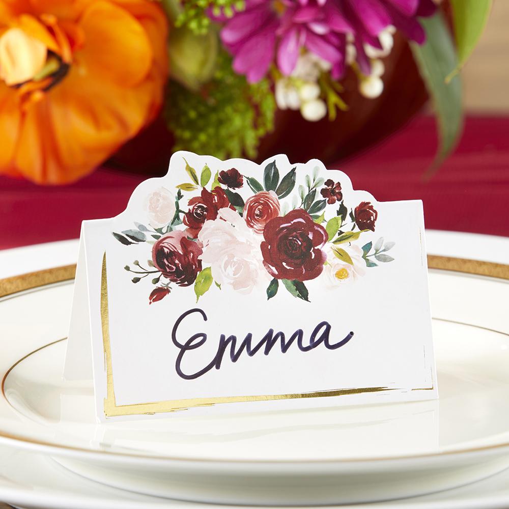 Burgundy Blush Floral Tent Place Card (Set of 50) - Alternate Image 2 | My Wedding Favors