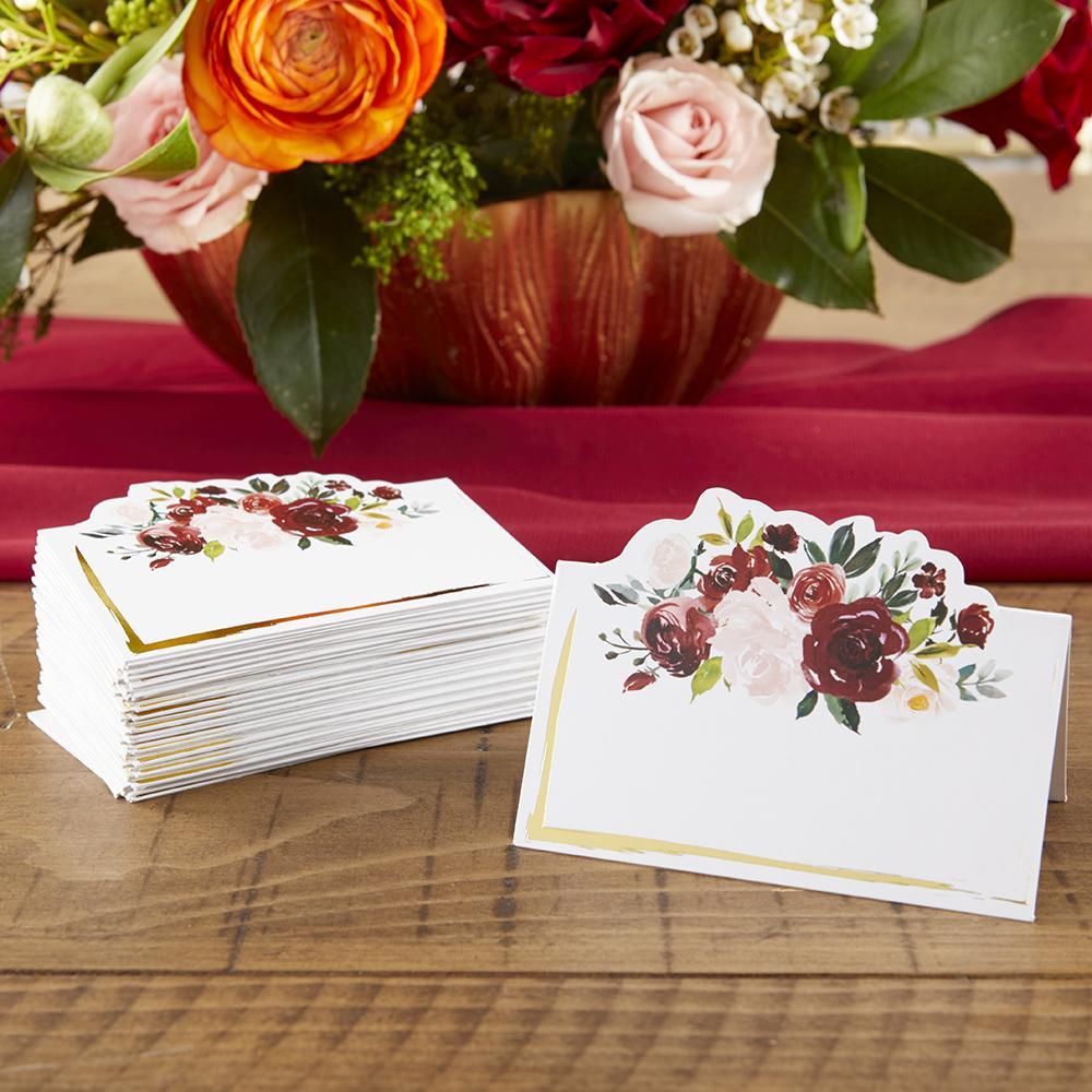 Burgundy Blush Floral Tent Place Card (Set of 50) - Alternate Image 3 | My Wedding Favors