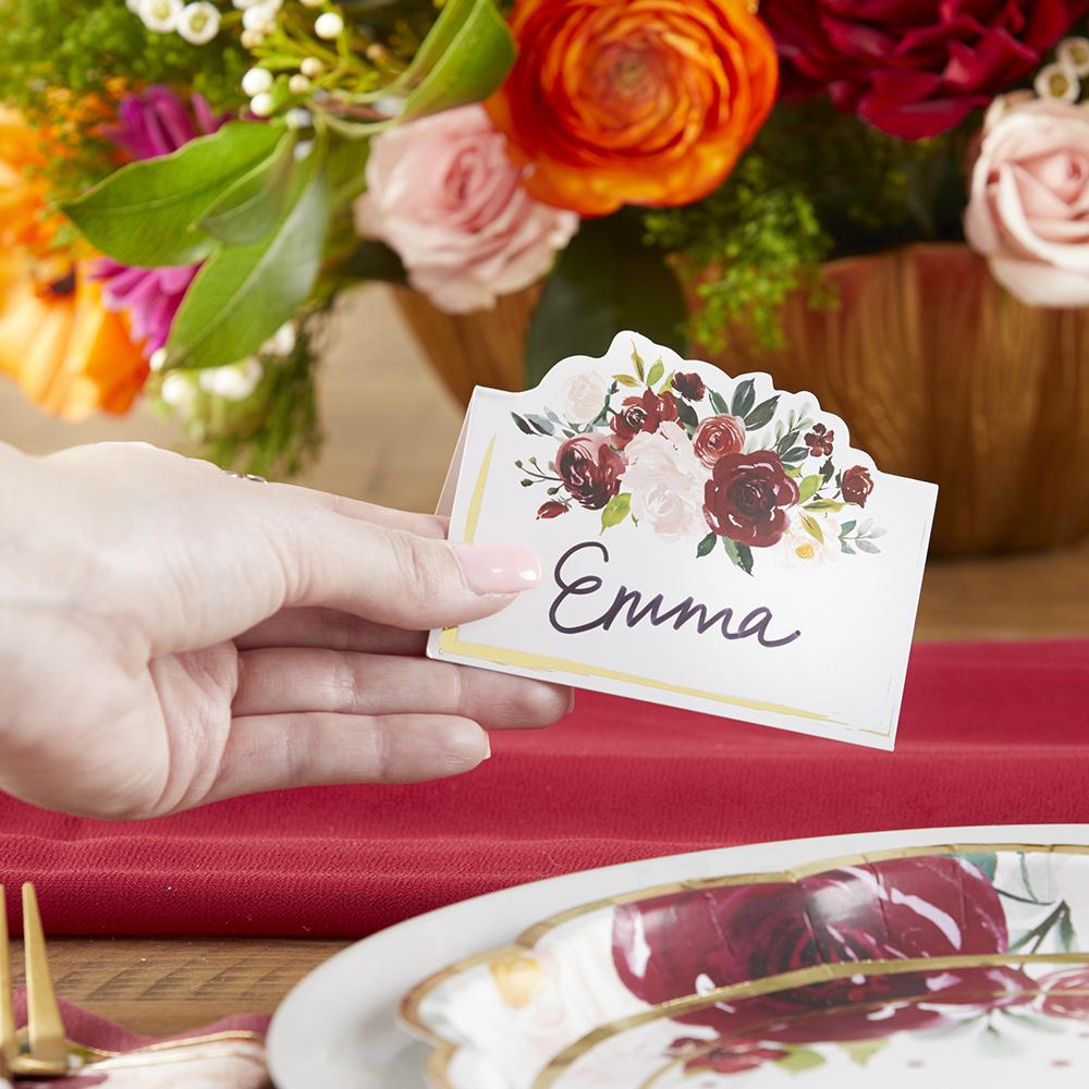 Burgundy Blush Floral Tent Place Card (Set of 50) - Alternate Image 4 | My Wedding Favors
