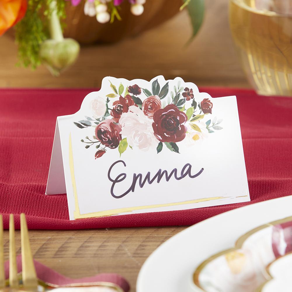 Burgundy Blush Floral Tent Place Card (Set of 50) - Alternate Image 5 | My Wedding Favors