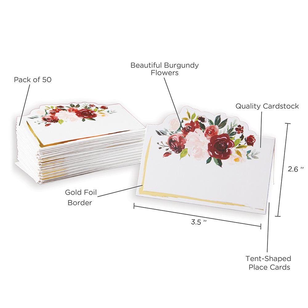 Burgundy Blush Floral Tent Place Card (Set of 50) - Alternate Image 6 | My Wedding Favors