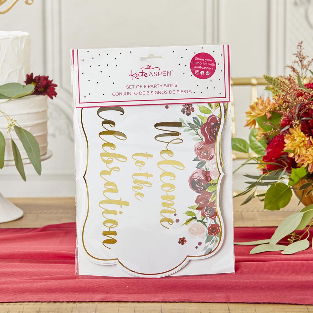 Burgundy Blush Floral Party Décor Sign Kit (Set of 8) - Alternate Image 7 | My Wedding Favors