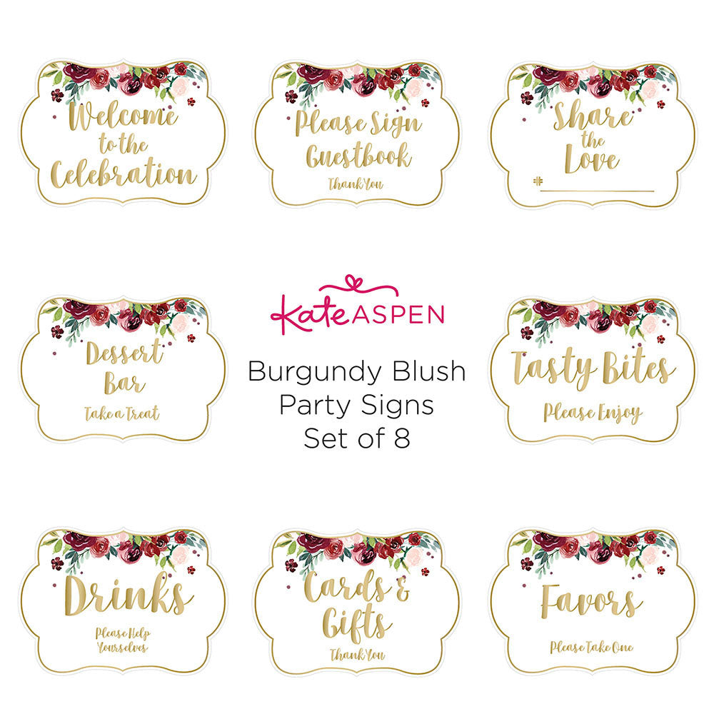Burgundy Blush Floral Party Décor Sign Kit (Set of 8) - Alternate Image 2 | My Wedding Favors