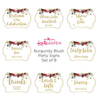 Thumbnail for Burgundy Blush Floral Party Décor Sign Kit (Set of 8) - Alternate Image 2 | My Wedding Favors